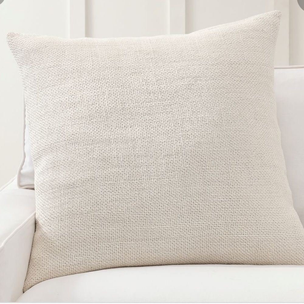 PB Faye Textured Linen Floor Pillow Cover, 30” x 30” Ivory